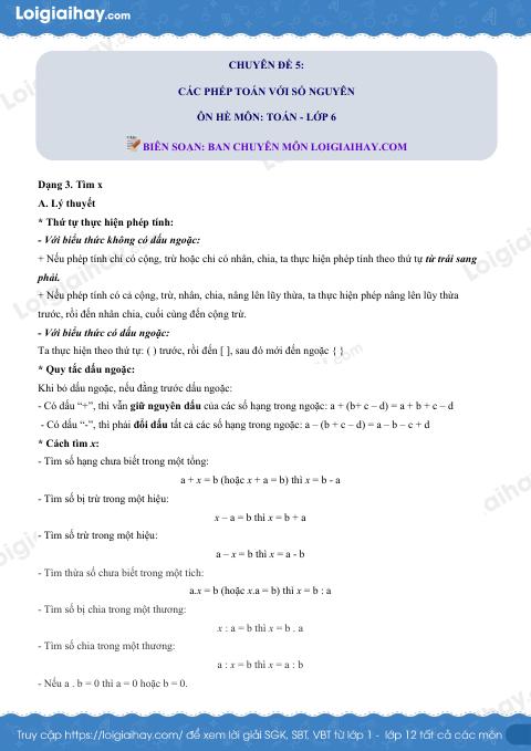 Dạng 3. Tìm x Chủ đề 5 Ôn hè Toán 6